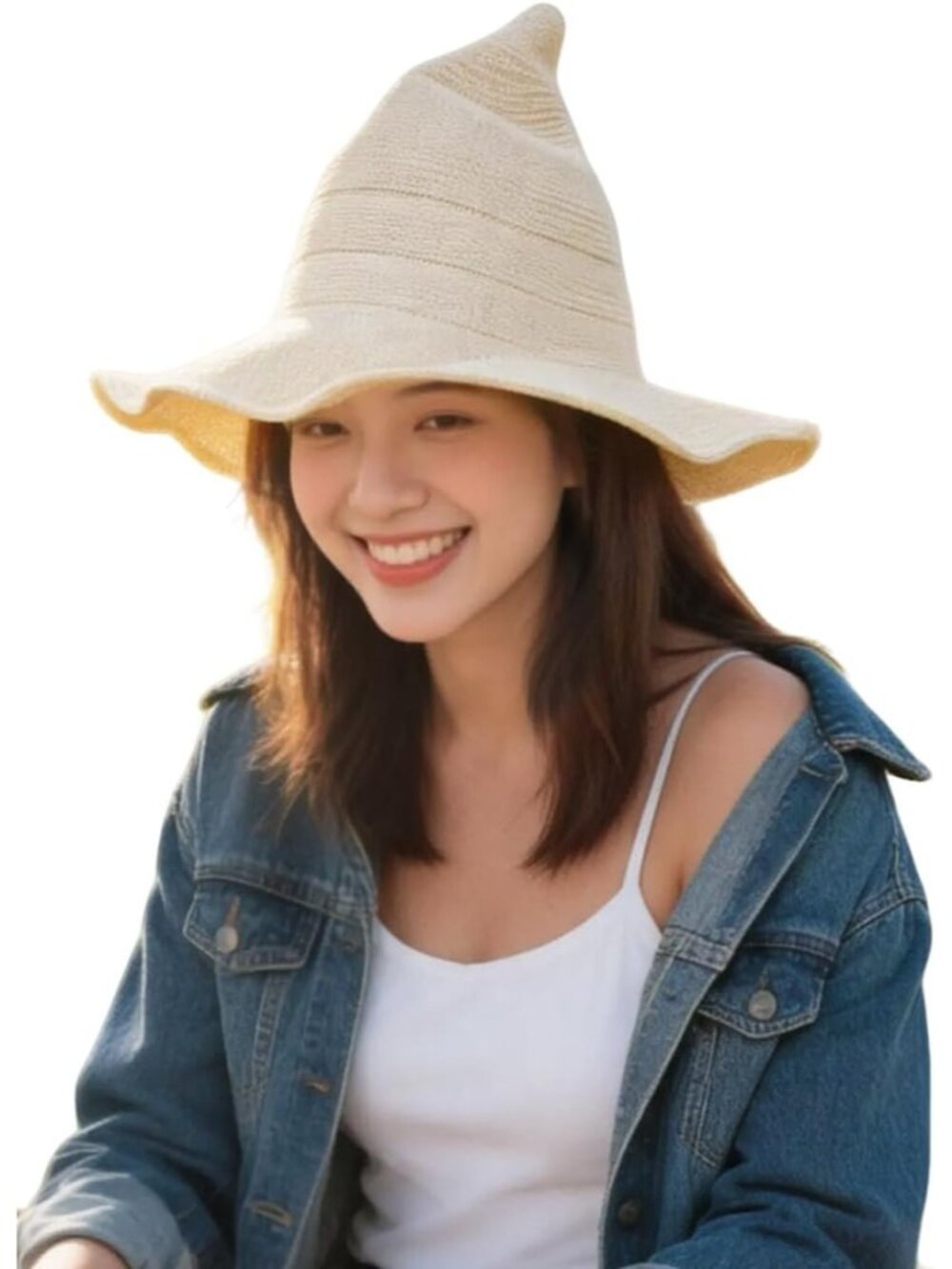 🎃Women's Beige Foldable Pointed Wide Brim Multicolour Knit Breathable Witch Hat